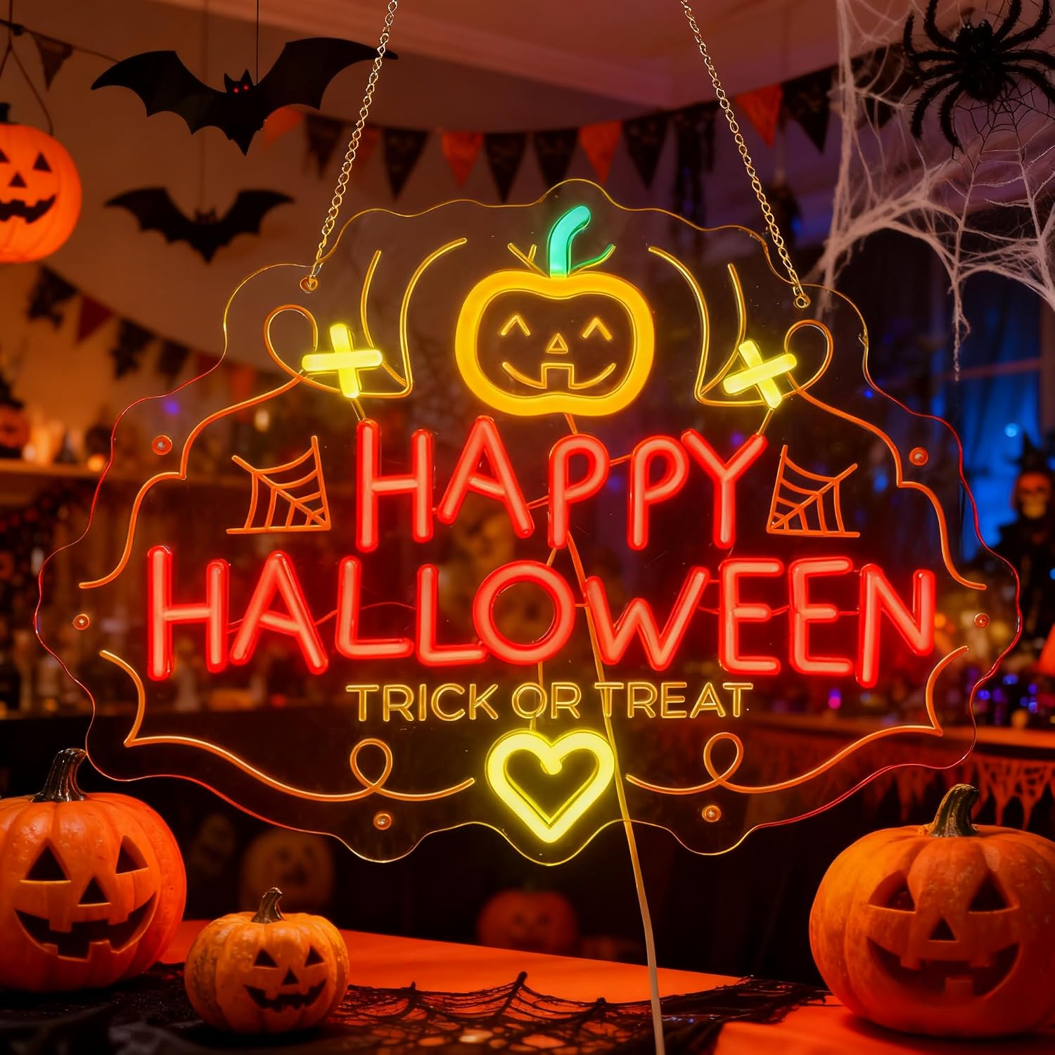 Home Decor Lighting Tricks - Panneau néon LED Happy Halloween Trick